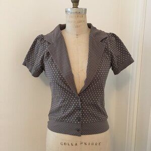 Vintage Urban Outfitters LUX v-neck gray polka dot top size M